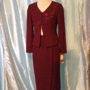 Plaza South 2 pc. Skirt & jacket suit, maroon, NWT